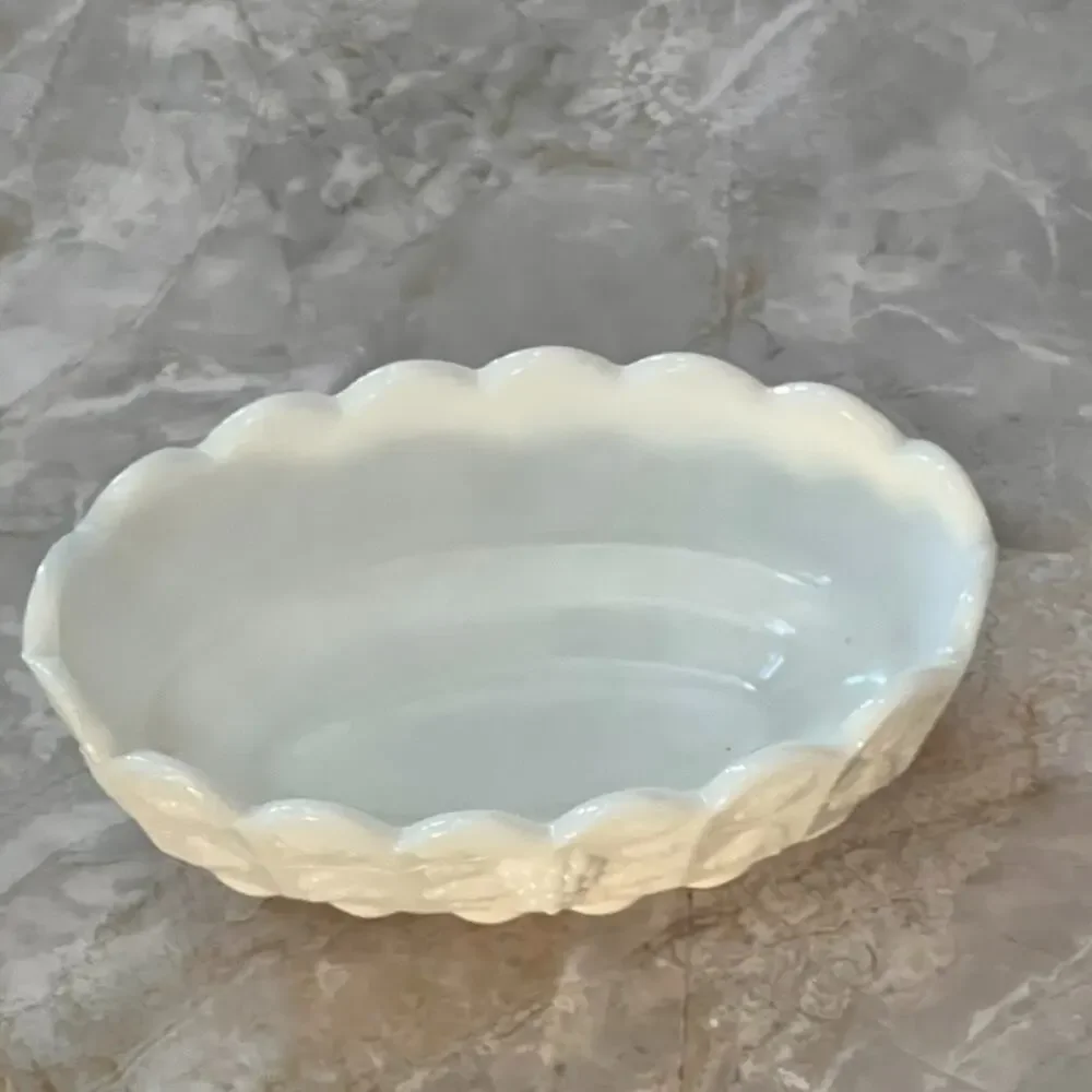 Westmoreland Milk Glass White Paneled Grape Candy Nut Dish 6.5 in